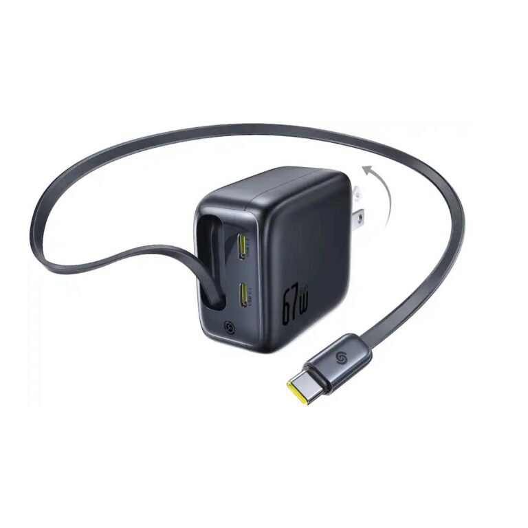 Baseus Enercore 67W USB-C Charger Black – Single Retractable Cable & Fold-able Plug