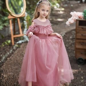 Girls’ Mesh Polka Dot Princess Dress – sleeveless sling small host style party dress for girls