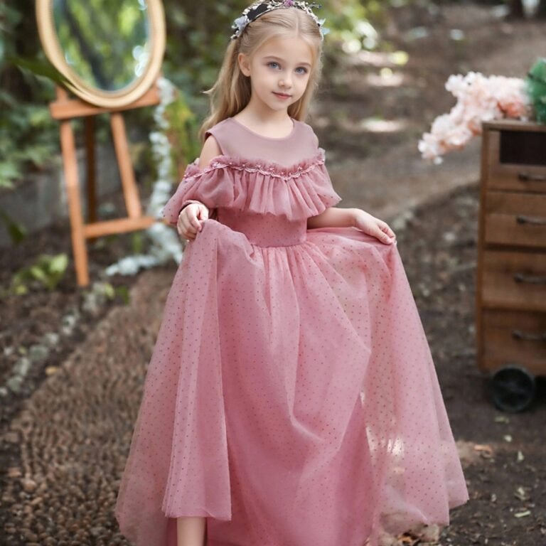 Girls’ Mesh Polka Dot Princess Dress – sleeveless sling small host style party dress for girls