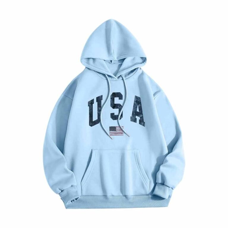 Cute USA Flag Hoodie for Women – loose fit long sleeve drawstring pullover sweatshirt with kangaroo pocket